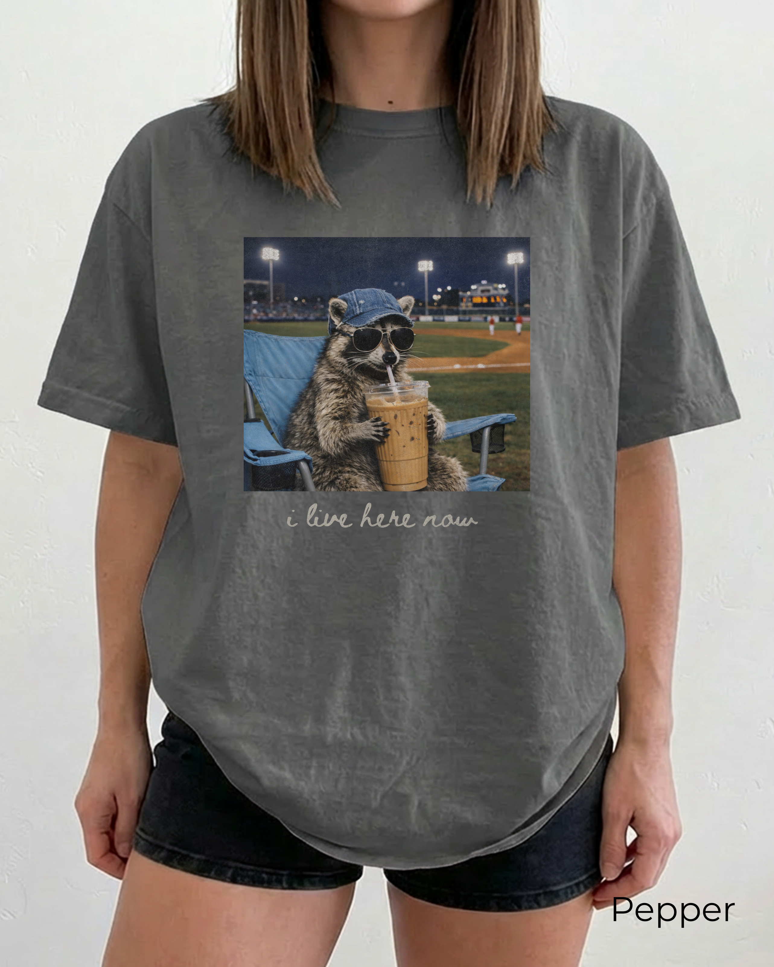 I live here now raccoon t shirt
